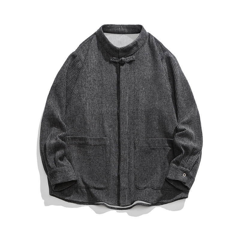 Tactile Cotton Frog-Button Stand-Collar Meditation Jacket
