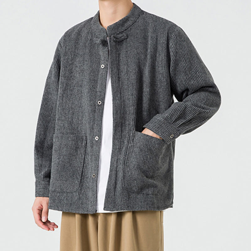 Tactile Cotton Frog-Button Stand-Collar Meditation Jacket