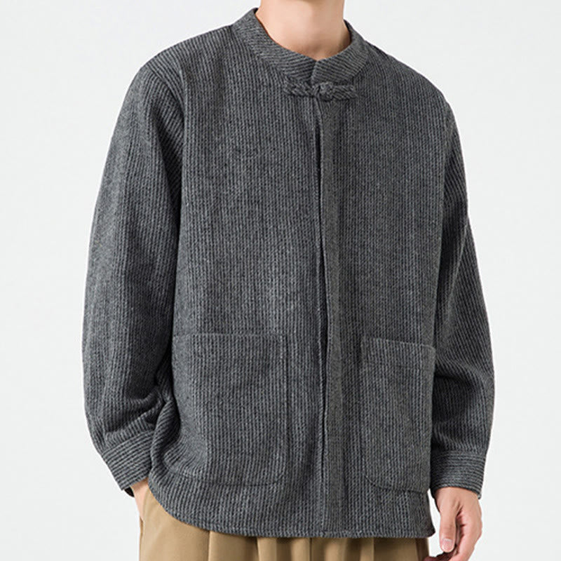 Tactile Cotton Frog-Button Stand-Collar Meditation Jacket