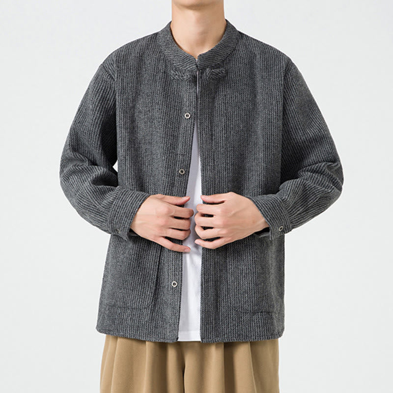 Tactile Cotton Frog-Button Stand-Collar Meditation Jacket