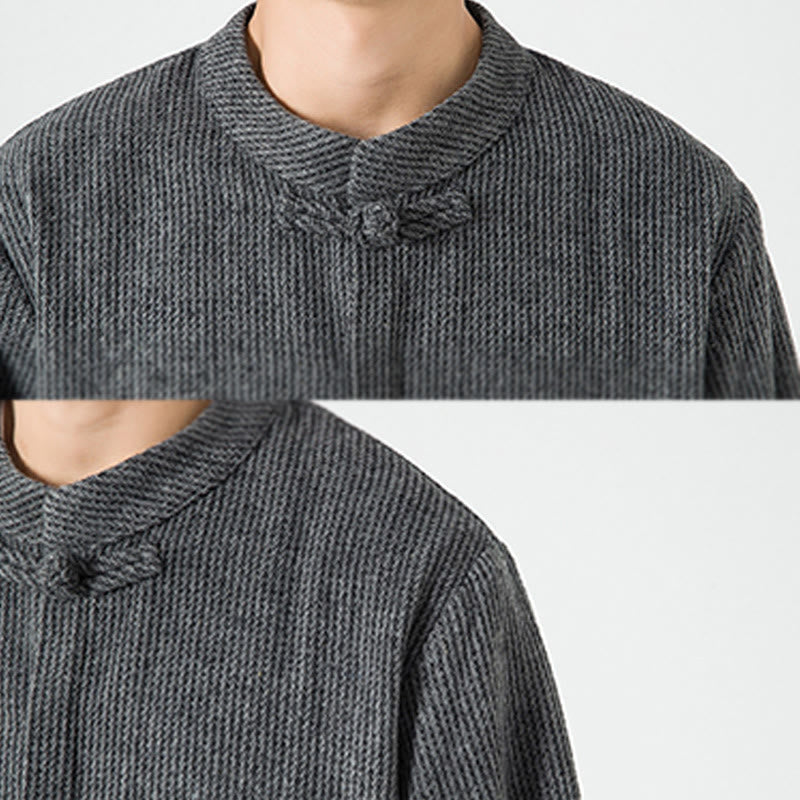 Tactile Cotton Frog-Button Stand-Collar Meditation Jacket