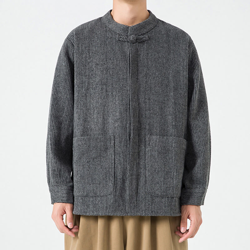 Tactile Cotton Frog-Button Stand-Collar Meditation Jacket