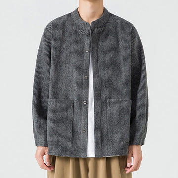 Tactile Cotton Frog-Button Stand-Collar Meditation Jacket