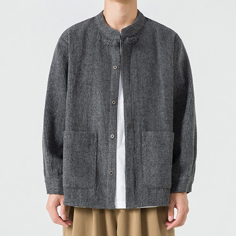 Tactile Cotton Frog-Button Stand-Collar Meditation Jacket