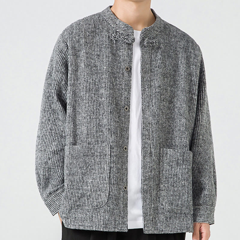 Tactile Cotton Frog-Button Stand-Collar Meditation Jacket
