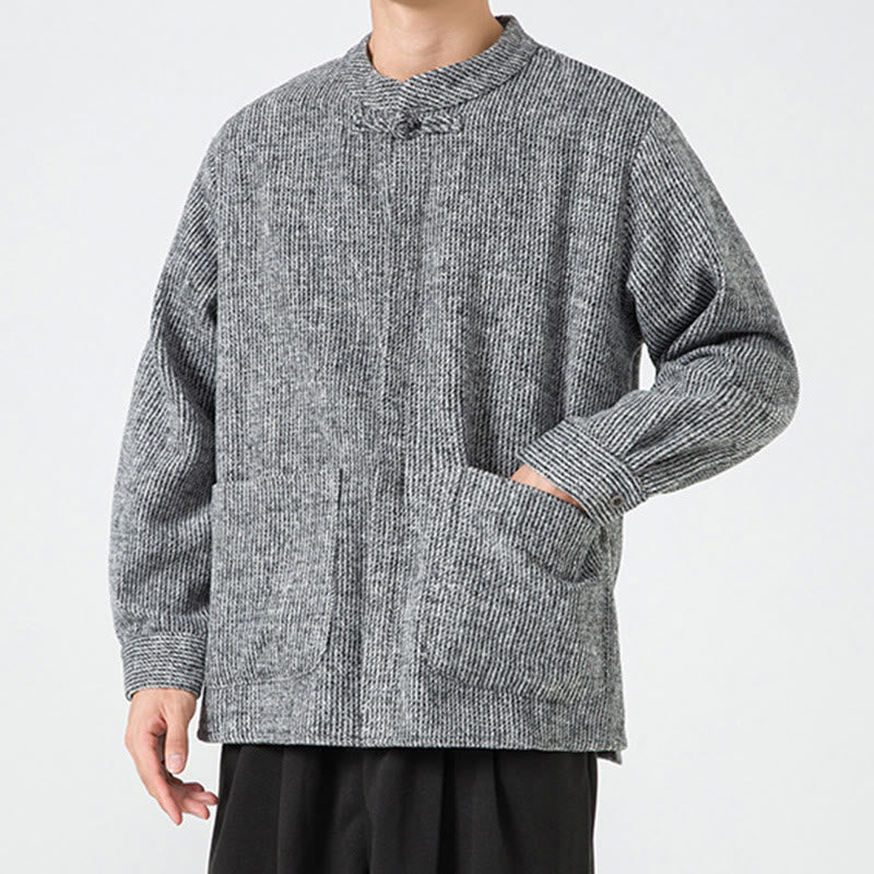 Tactile Cotton Frog-Button Stand-Collar Meditation Jacket