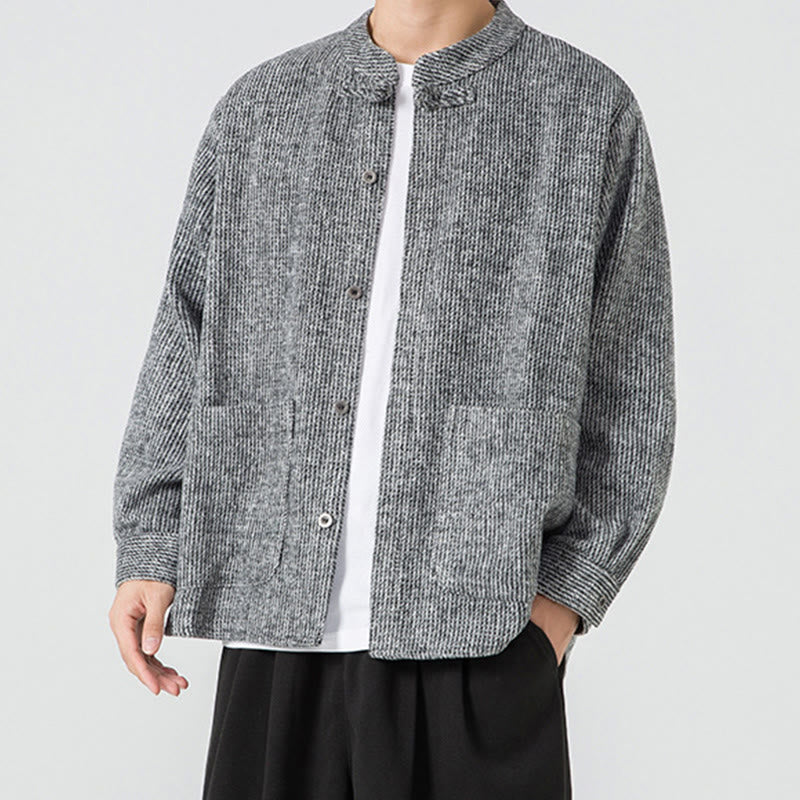 Tactile Cotton Frog-Button Stand-Collar Meditation Jacket