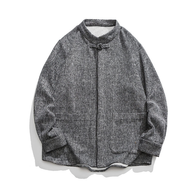Tactile Cotton Frog-Button Stand-Collar Meditation Jacket