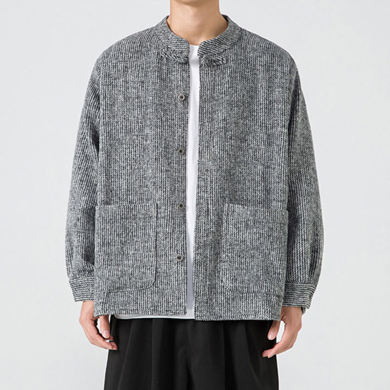 Tactile Cotton Frog-Button Stand-Collar Meditation Jacket