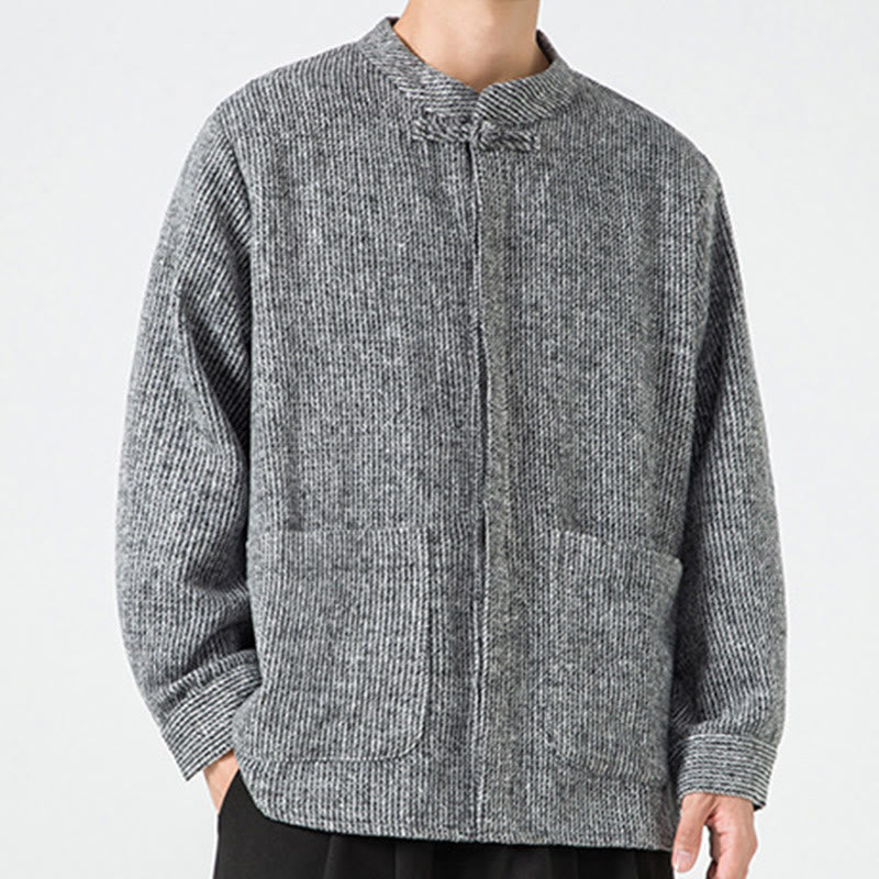 Tactile Cotton Frog-Button Stand-Collar Meditation Jacket