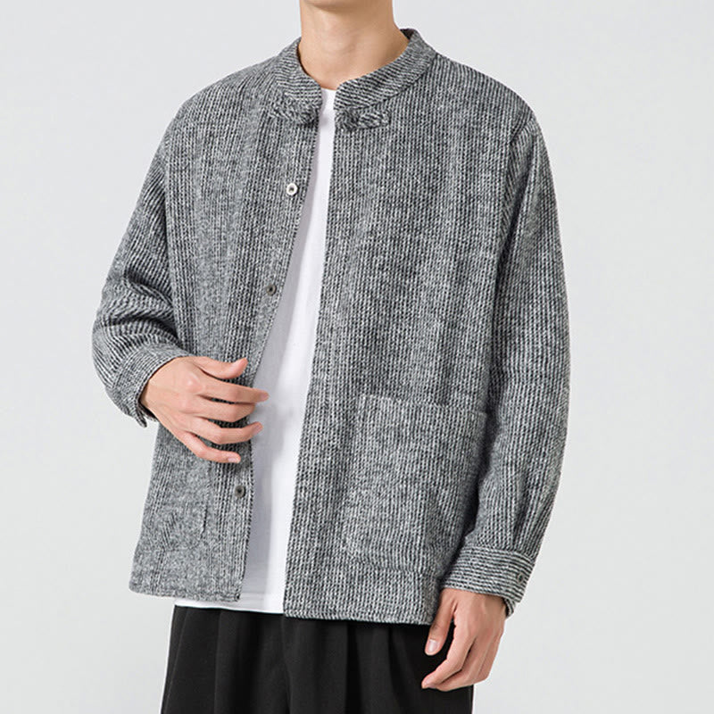 Tactile Cotton Frog-Button Stand-Collar Meditation Jacket