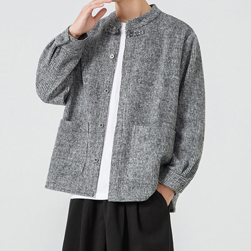 Tactile Cotton Frog-Button Stand-Collar Meditation Jacket