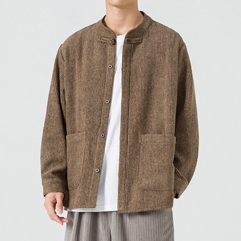 Tactile Cotton Frog-Button Stand-Collar Meditation Jacket