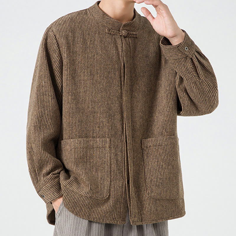 Tactile Cotton Frog-Button Stand-Collar Meditation Jacket