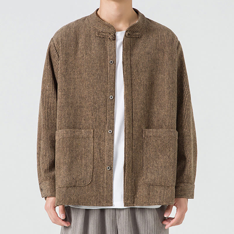 Tactile Cotton Frog-Button Stand-Collar Meditation Jacket