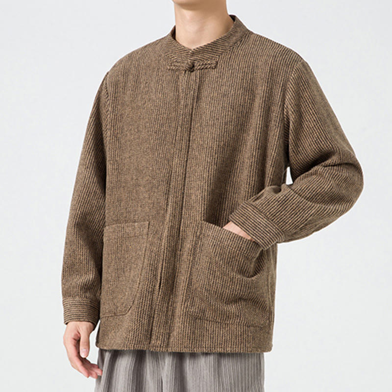 Tactile Cotton Frog-Button Stand-Collar Meditation Jacket