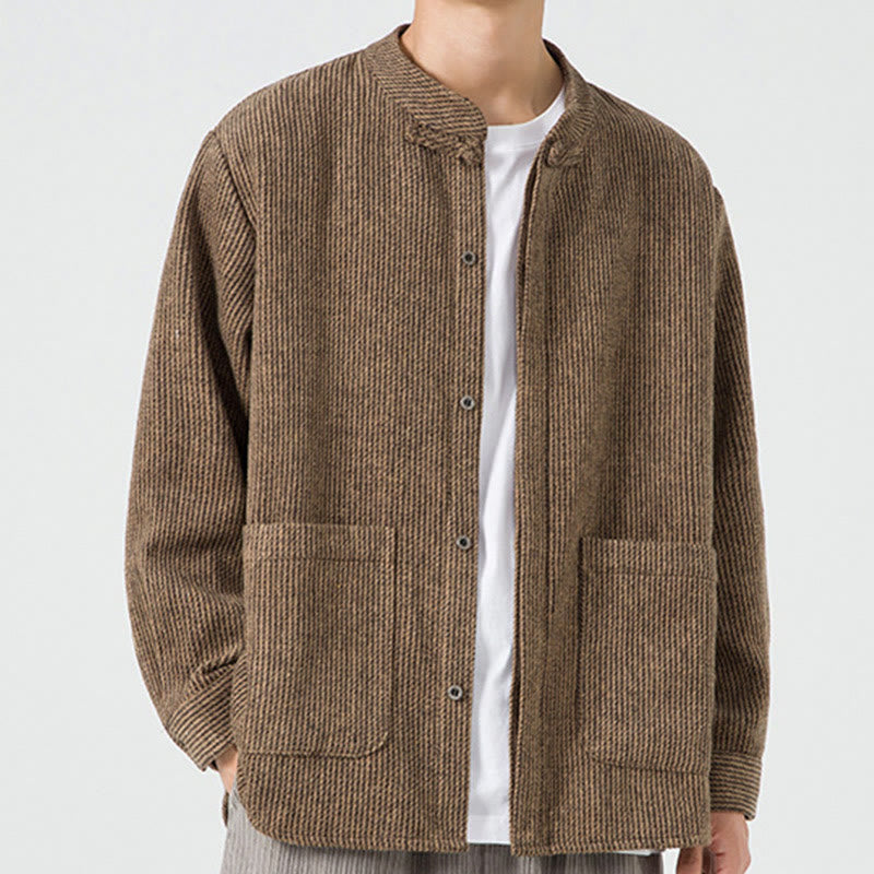 Tactile Cotton Frog-Button Stand-Collar Meditation Jacket
