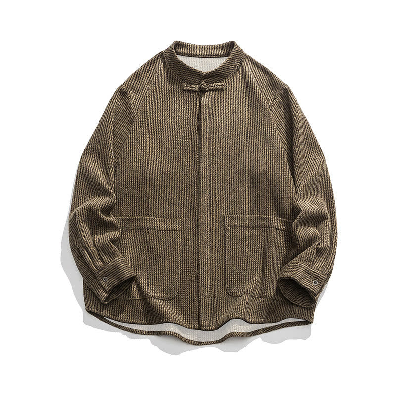 Tactile Cotton Frog-Button Stand-Collar Meditation Jacket