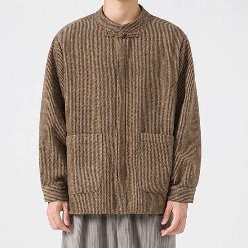 Tactile Cotton Frog-Button Stand-Collar Meditation Jacket
