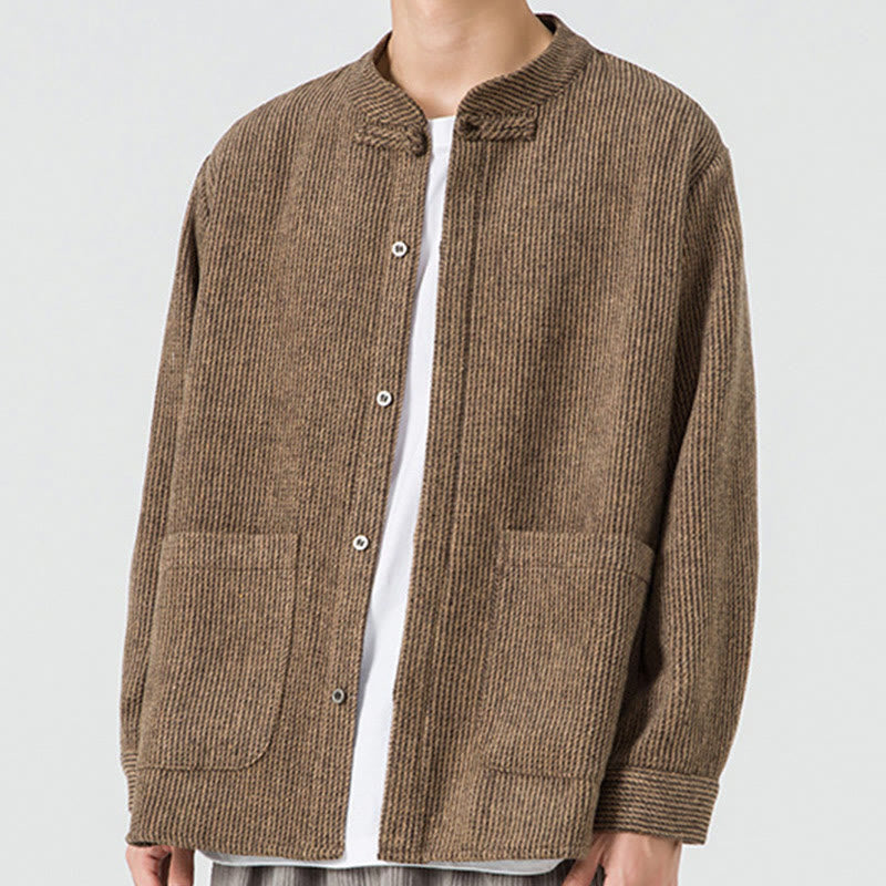 Tactile Cotton Frog-Button Stand-Collar Meditation Jacket