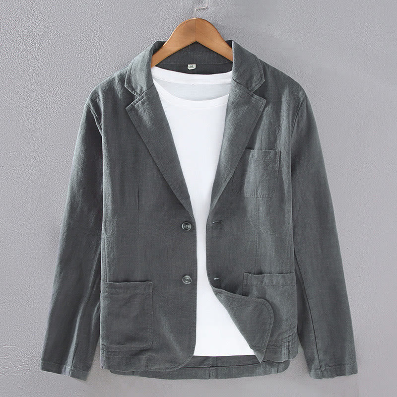 Linen Structured Grounding Lapel Jacket Shirt