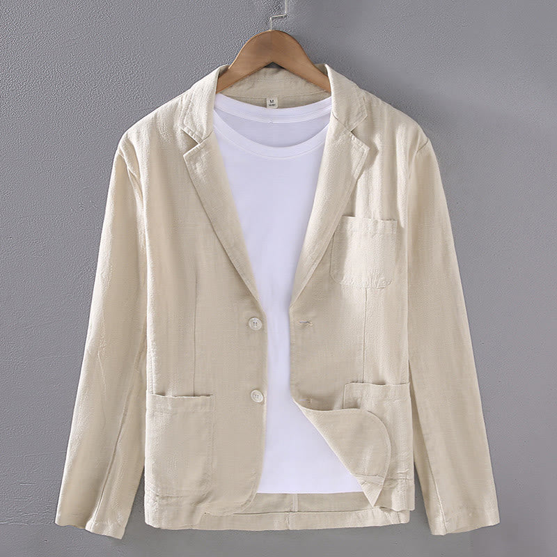 Linen Structured Grounding Lapel Jacket Shirt