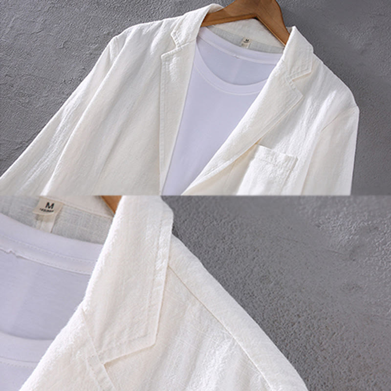Linen Structured Grounding Lapel Jacket Shirt