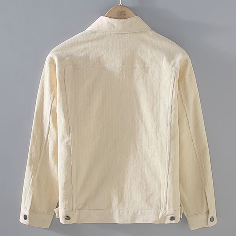 Plain Long Sleeve Button Design Men's Cotton Jacket Shirt With Pockets