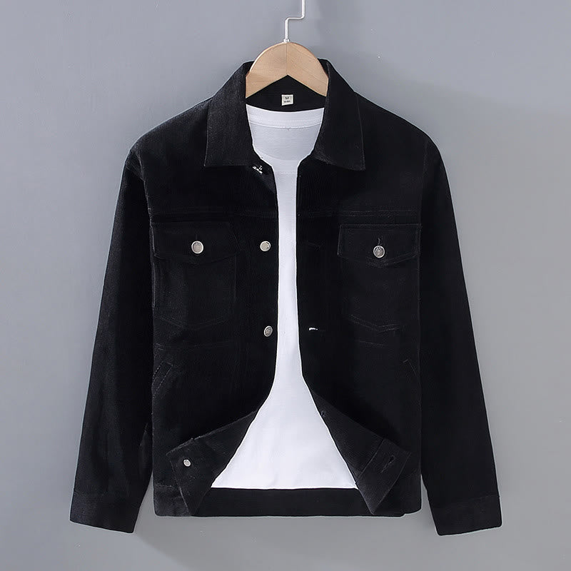Plain Long Sleeve Button Design Men's Cotton Jacket Shirt With Pockets