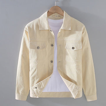Plain Long Sleeve Button Design Men's Cotton Jacket Shirt With Pockets