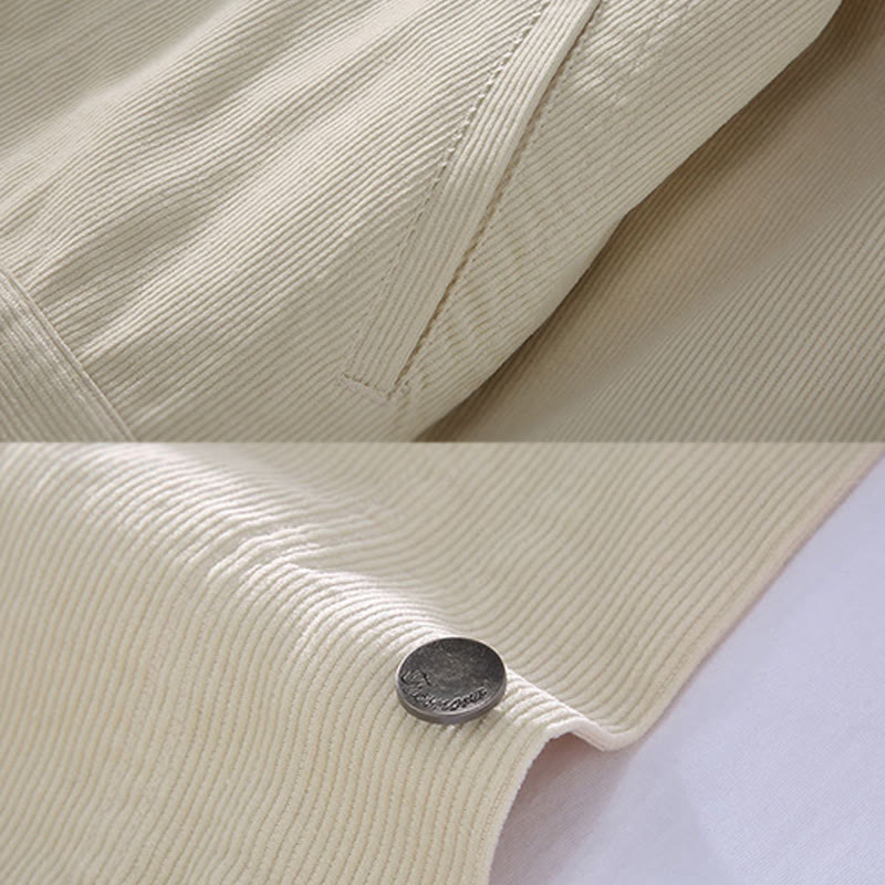 Plain Long Sleeve Button Design Men's Cotton Jacket Shirt With Pockets