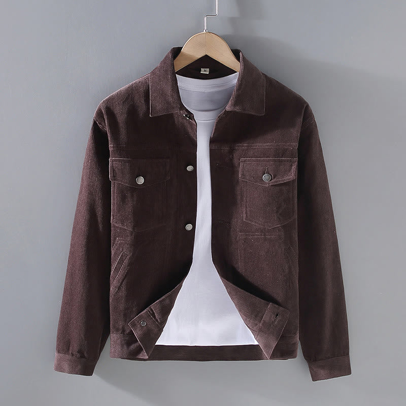 Plain Long Sleeve Button Design Men's Cotton Jacket Shirt With Pockets