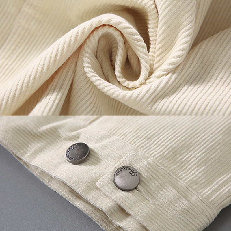 Plain Long Sleeve Button Design Men's Cotton Jacket Shirt With Pockets