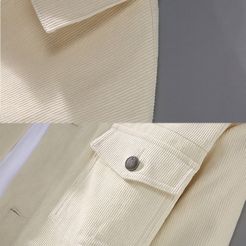 Plain Long Sleeve Button Design Men's Cotton Jacket Shirt With Pockets