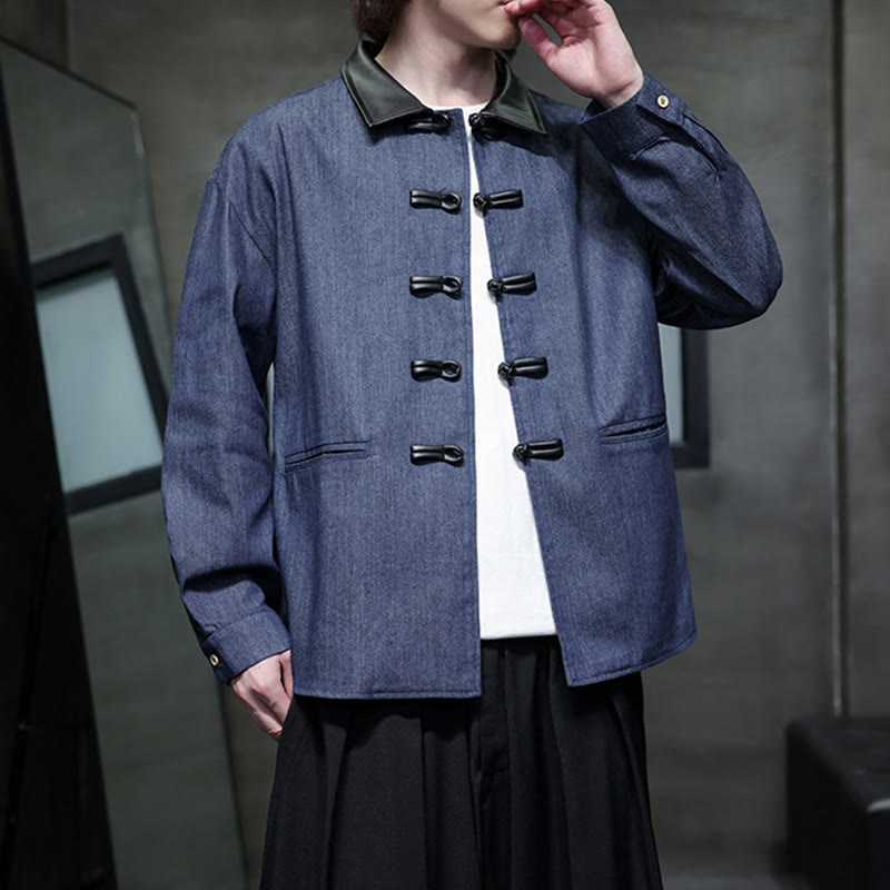 Breathable Cotton Stand Collar Frog Button Meditation Shirt