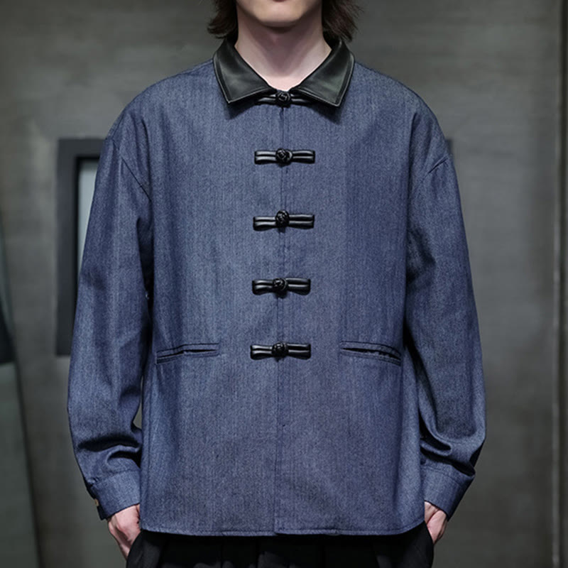 Breathable Cotton Stand Collar Frog Button Meditation Shirt