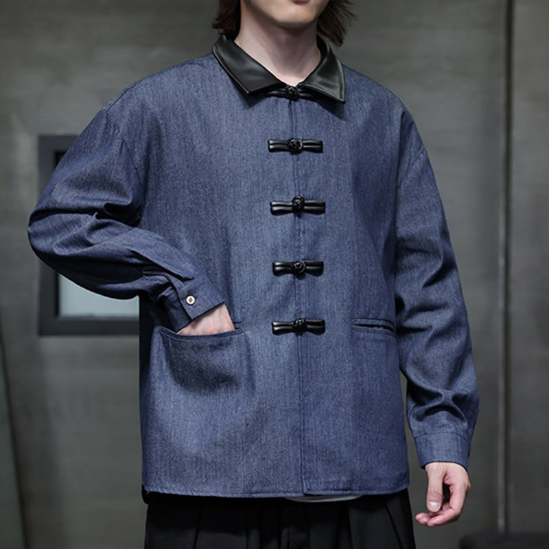 Breathable Cotton Stand Collar Frog Button Meditation Shirt
