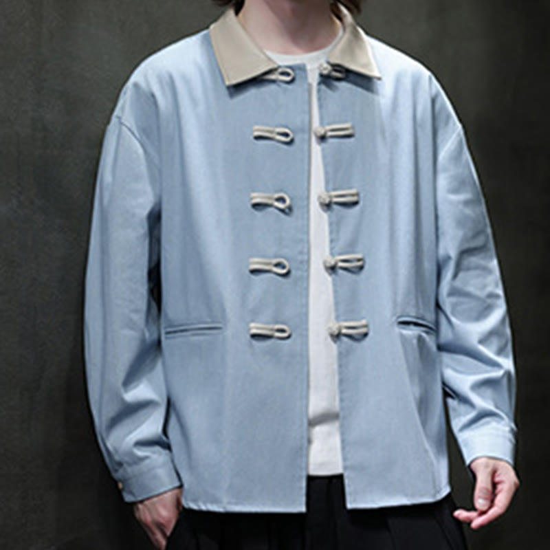 Breathable Cotton Stand Collar Frog Button Meditation Shirt