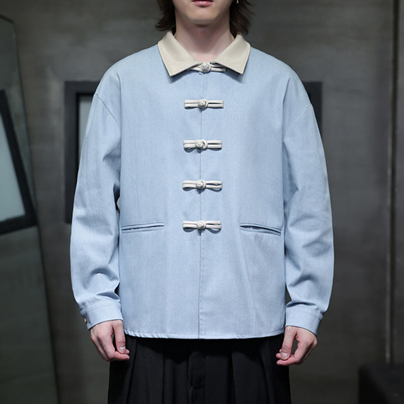 Breathable Cotton Stand Collar Frog Button Meditation Shirt