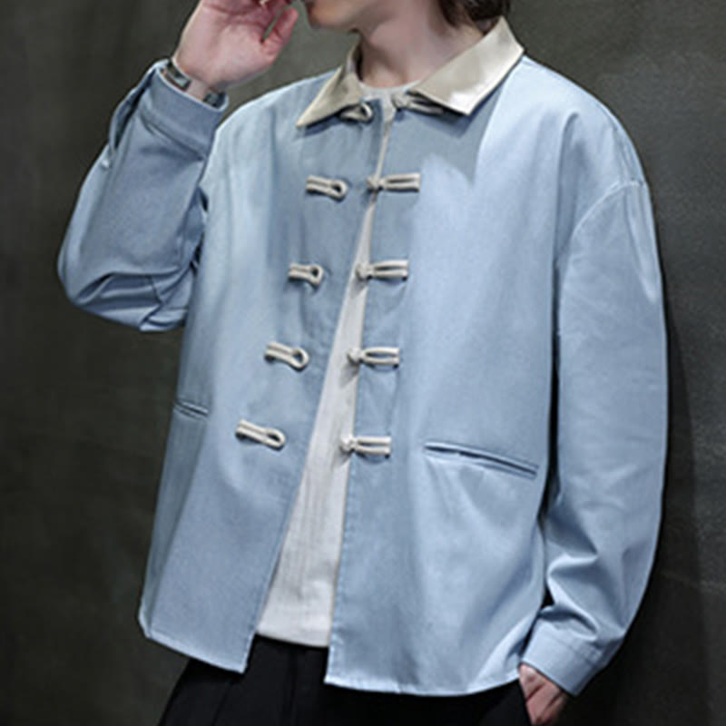 Breathable Cotton Stand Collar Frog Button Meditation Shirt
