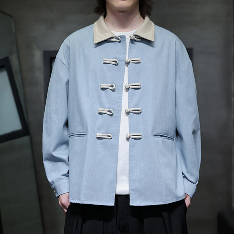 Breathable Cotton Stand Collar Frog Button Meditation Shirt
