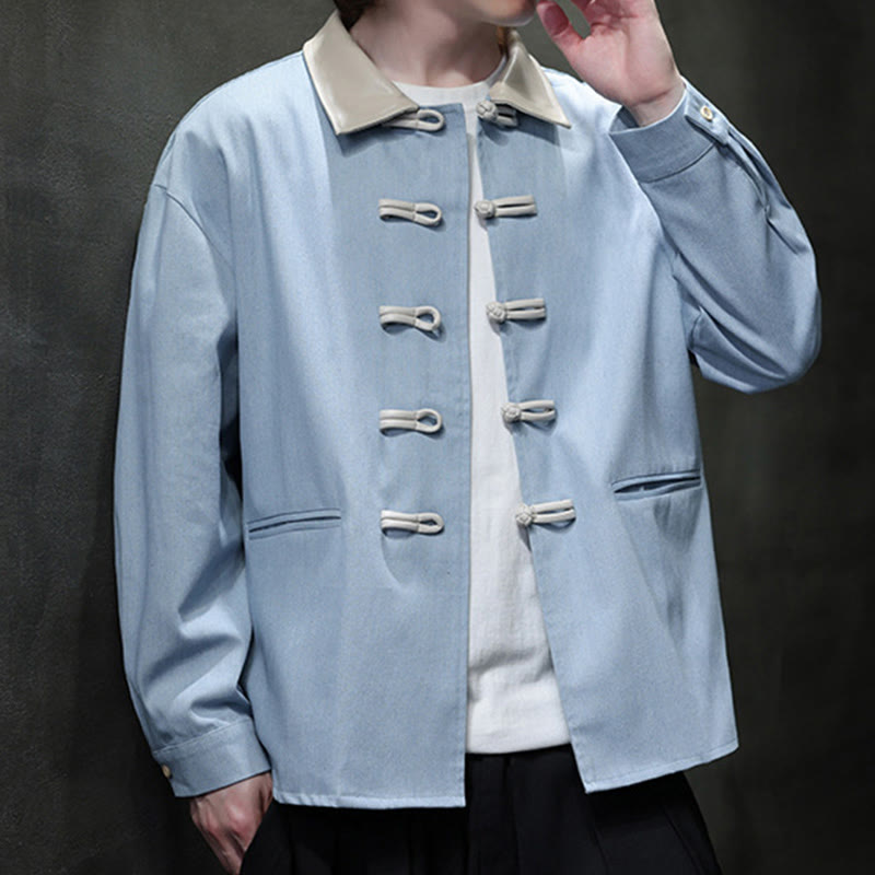 Breathable Cotton Stand Collar Frog Button Meditation Shirt