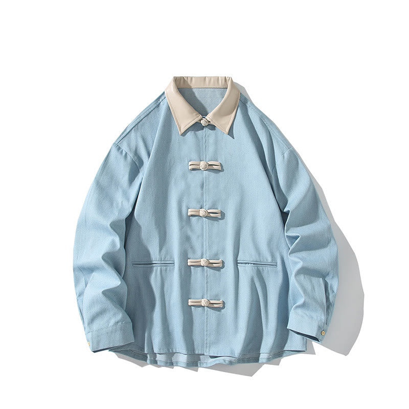 Breathable Cotton Stand Collar Frog Button Meditation Shirt