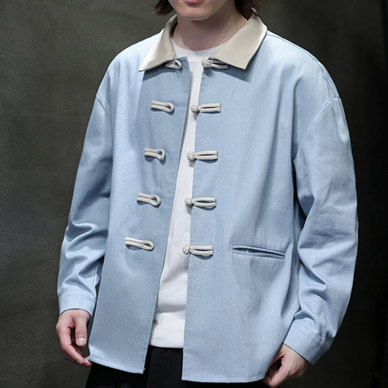 Breathable Cotton Stand Collar Frog Button Meditation Shirt