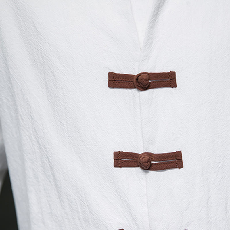 Tactile Cotton Linen Frog-Button Mindful Meditation Shirt