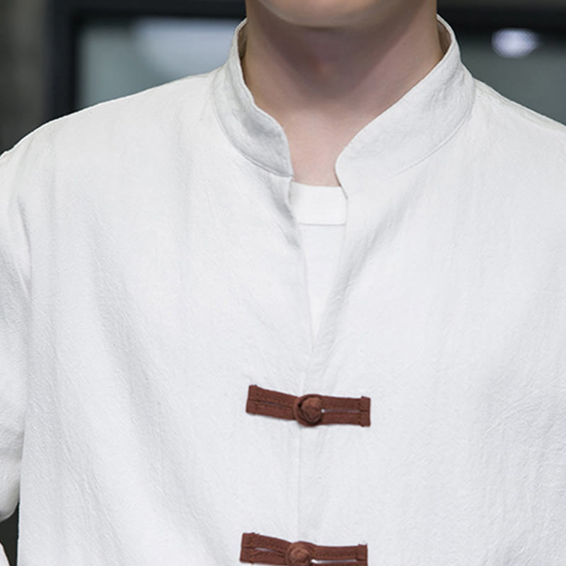 Tactile Cotton Linen Frog-Button Mindful Meditation Shirt