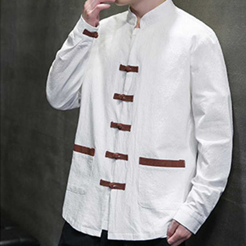 Tactile Cotton Linen Frog-Button Mindful Meditation Shirt