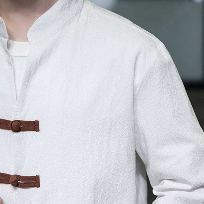 Tactile Cotton Linen Frog-Button Mindful Meditation Shirt