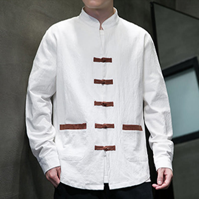 Tactile Cotton Linen Frog-Button Mindful Meditation Shirt