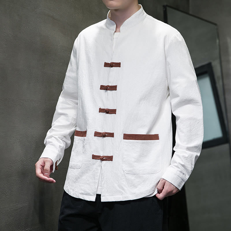 Tactile Cotton Linen Frog-Button Mindful Meditation Shirt